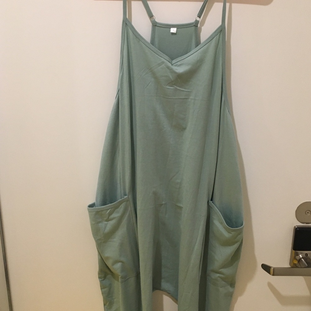 Sage Green Sleeveless Jumpsuit with Pockets